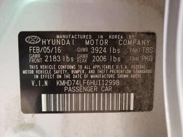 Photo 9 VIN: KMHD74LF6HU112998 - HYUNDAI ELANTRA SE 