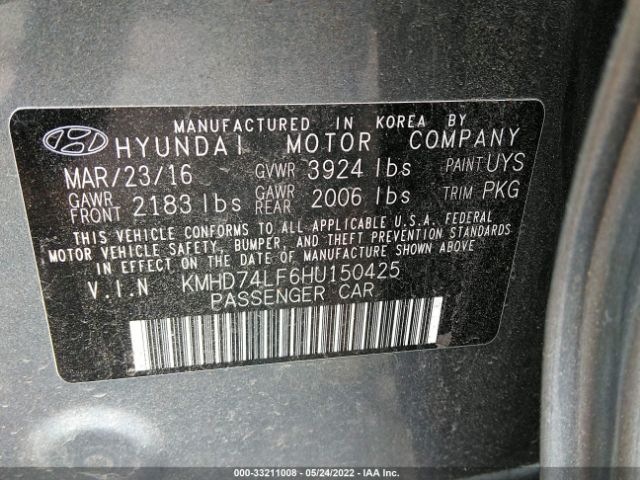 Photo 8 VIN: KMHD74LF6HU150425 - HYUNDAI ELANTRA 