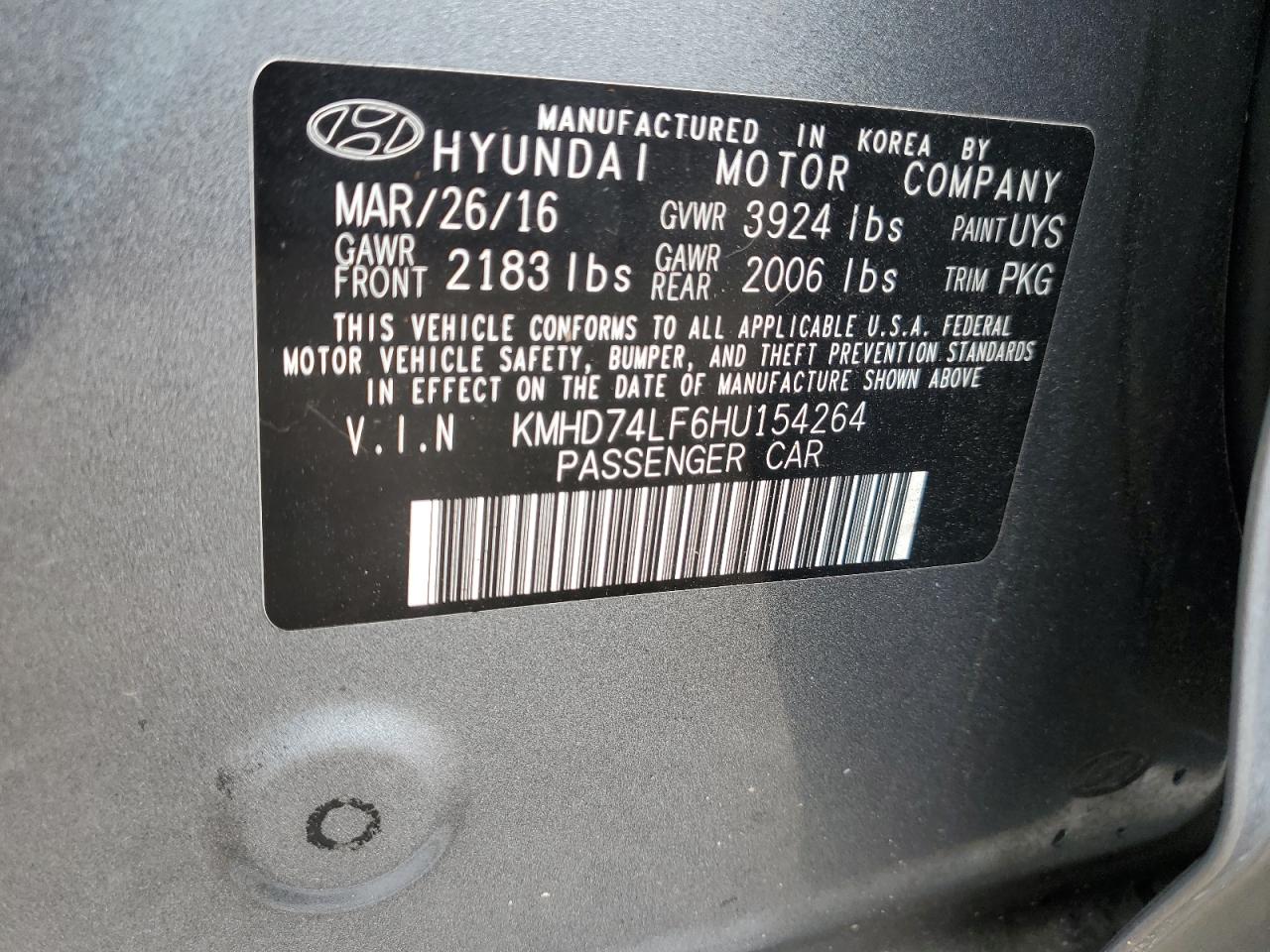 Photo 11 VIN: KMHD74LF6HU154264 - HYUNDAI ELANTRA 