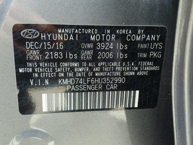 Photo 9 VIN: KMHD74LF6HU352990 - HYUNDAI ELANTRA SE 