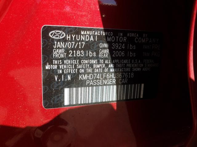 Photo 9 VIN: KMHD74LF6HU367618 - HYUNDAI ELANTRA SE 