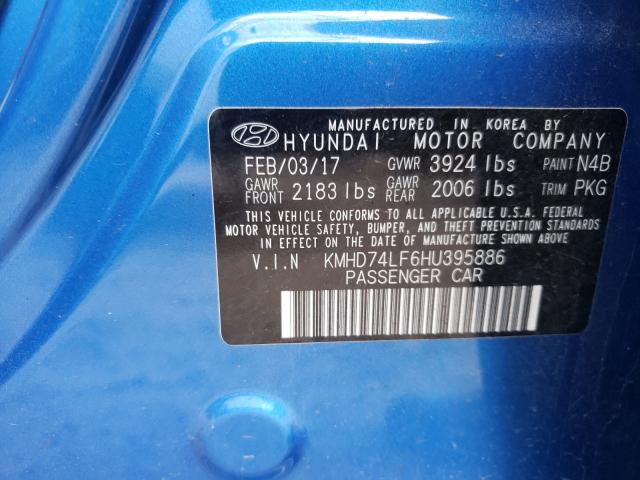 Photo 9 VIN: KMHD74LF6HU395886 - HYUNDAI ELANTRA SE 