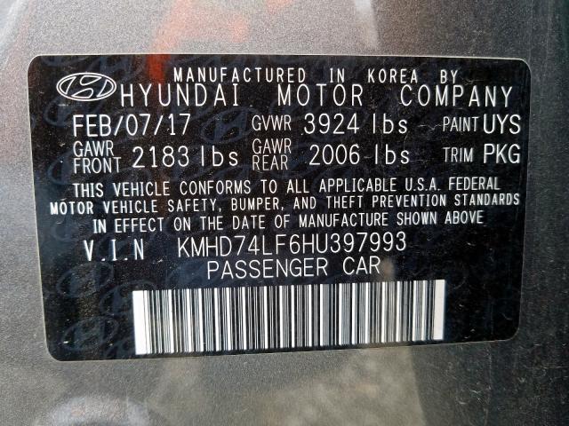 Photo 9 VIN: KMHD74LF6HU397993 - HYUNDAI ELANTRA 