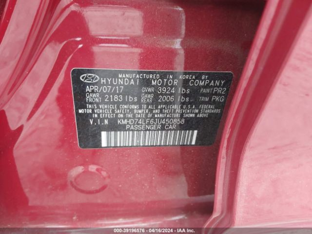 Photo 8 VIN: KMHD74LF6JU450858 - HYUNDAI ELANTRA 