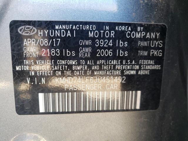 Photo 9 VIN: KMHD74LF6JU451492 - HYUNDAI ELANTRA SE 