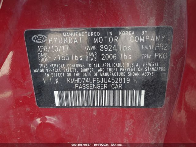 Photo 8 VIN: KMHD74LF6JU452819 - HYUNDAI ELANTRA 