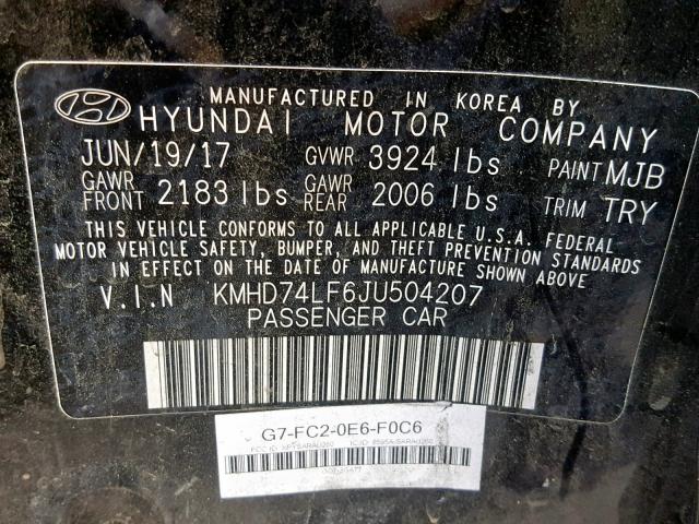 Photo 10 VIN: KMHD74LF6JU504207 - HYUNDAI ELANTRA 