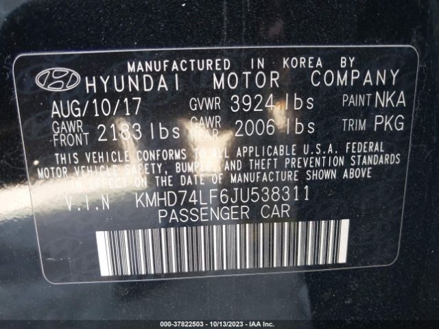 Photo 8 VIN: KMHD74LF6JU538311 - HYUNDAI ELANTRA 