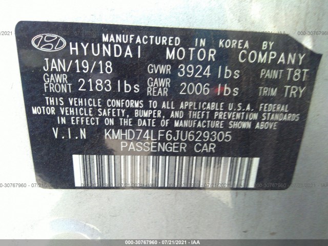 Photo 8 VIN: KMHD74LF6JU629305 - HYUNDAI ELANTRA 