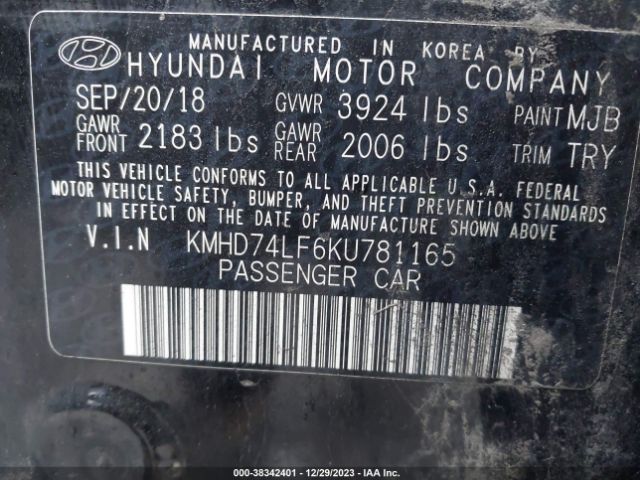 Photo 8 VIN: KMHD74LF6KU781165 - HYUNDAI ELANTRA 