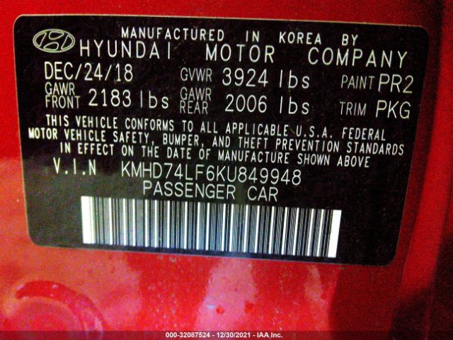 Photo 8 VIN: KMHD74LF6KU849948 - HYUNDAI ELANTRA 