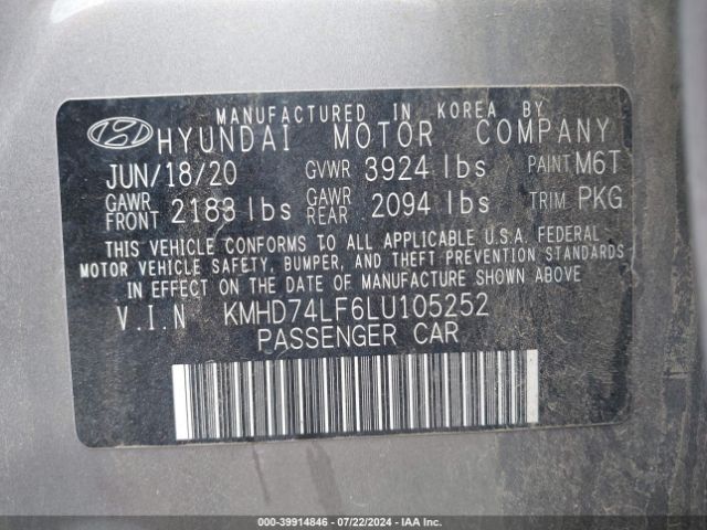 Photo 8 VIN: KMHD74LF6LU105252 - HYUNDAI ELANTRA 