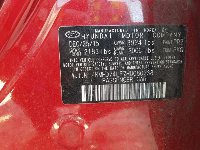 Photo 9 VIN: KMHD74LF7HU080238 - HYUNDAI ELANTRA SE 