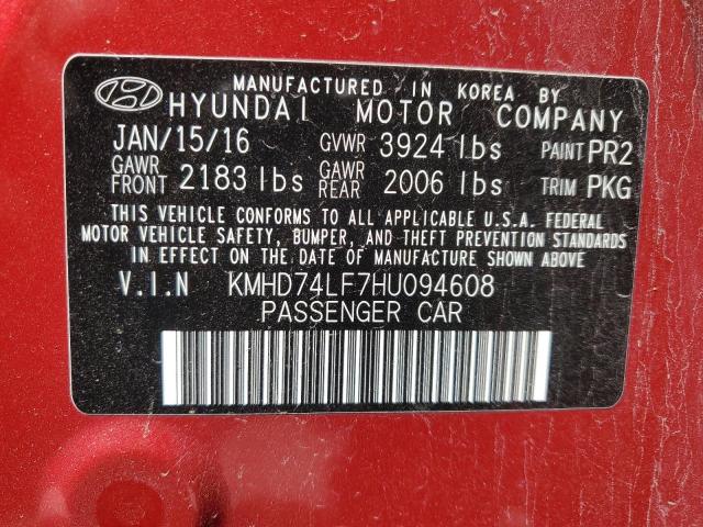 Photo 12 VIN: KMHD74LF7HU094608 - HYUNDAI ELANTRA SE 