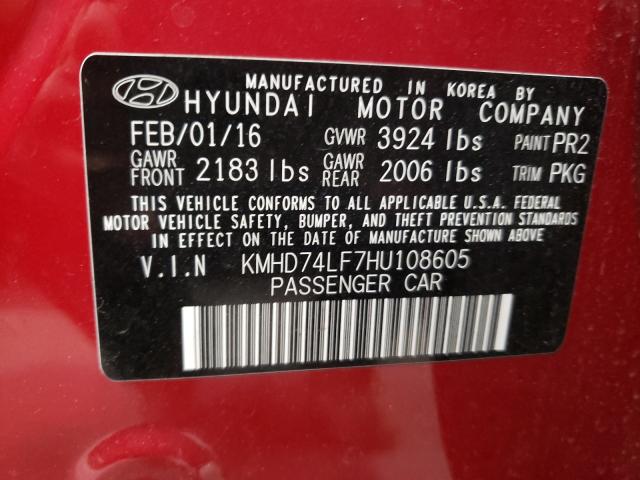 Photo 9 VIN: KMHD74LF7HU108605 - HYUNDAI ELANTRA SE 