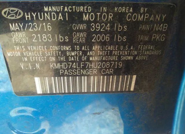 Photo 8 VIN: KMHD74LF7HU208719 - HYUNDAI ELANTRA 