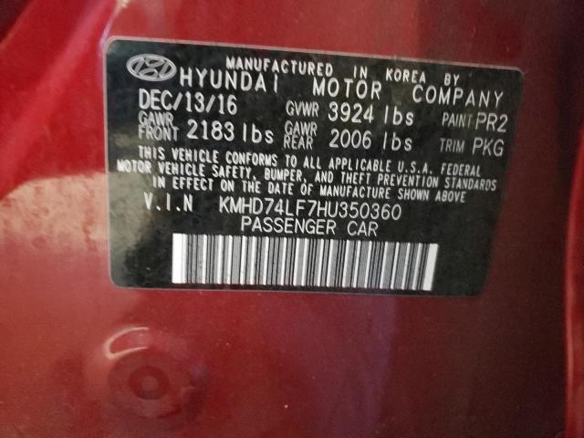 Photo 12 VIN: KMHD74LF7HU350360 - HYUNDAI ELANTRA SE 