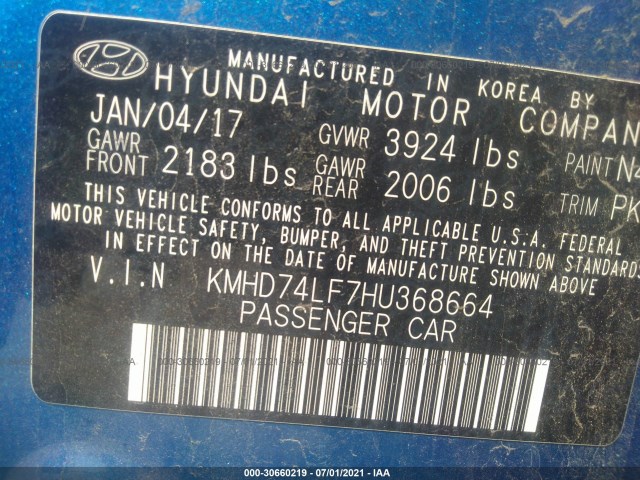 Photo 8 VIN: KMHD74LF7HU368664 - HYUNDAI ELANTRA 