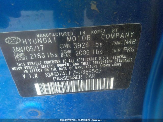 Photo 8 VIN: KMHD74LF7HU369507 - HYUNDAI ELANTRA 