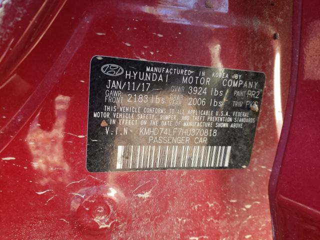 Photo 9 VIN: KMHD74LF7HU370818 - HYUNDAI ELANTRA SE 