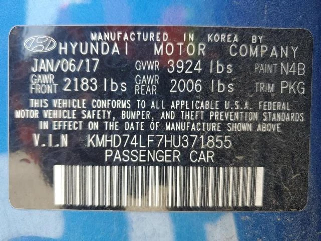 Photo 12 VIN: KMHD74LF7HU371855 - HYUNDAI ELANTRA SE 