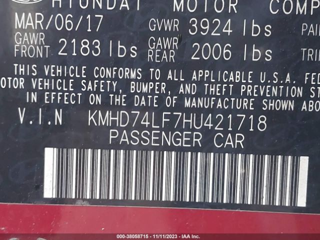 Photo 8 VIN: KMHD74LF7HU421718 - HYUNDAI ELANTRA 