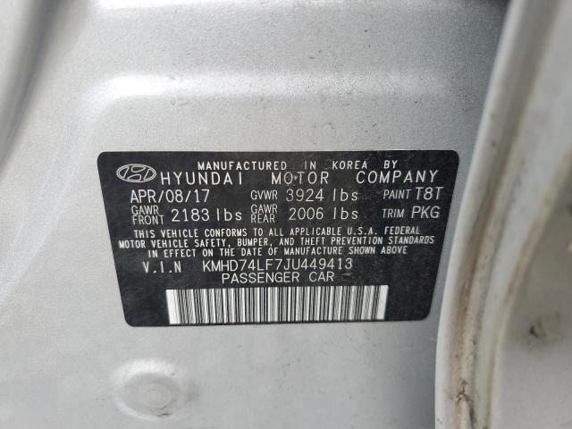 Photo 11 VIN: KMHD74LF7JU449413 - HYUNDAI ELANTRA SE 