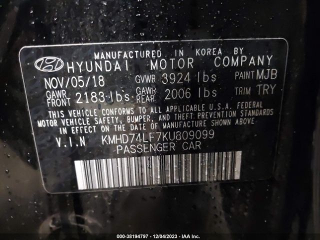 Photo 8 VIN: KMHD74LF7KU809099 - HYUNDAI ELANTRA 