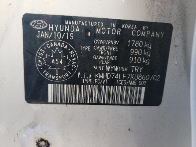 Photo 11 VIN: KMHD74LF7KU860702 - HYUNDAI ELANTRA 