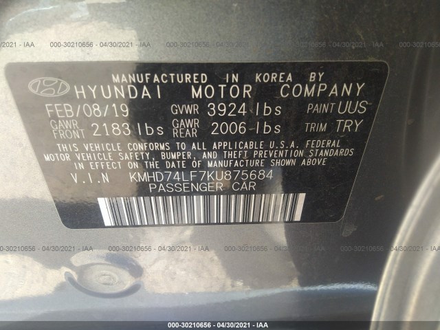 Photo 8 VIN: KMHD74LF7KU875684 - HYUNDAI ELANTRA 