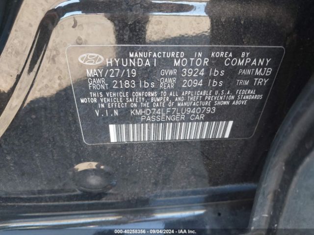 Photo 8 VIN: KMHD74LF7LU940793 - HYUNDAI ELANTRA 