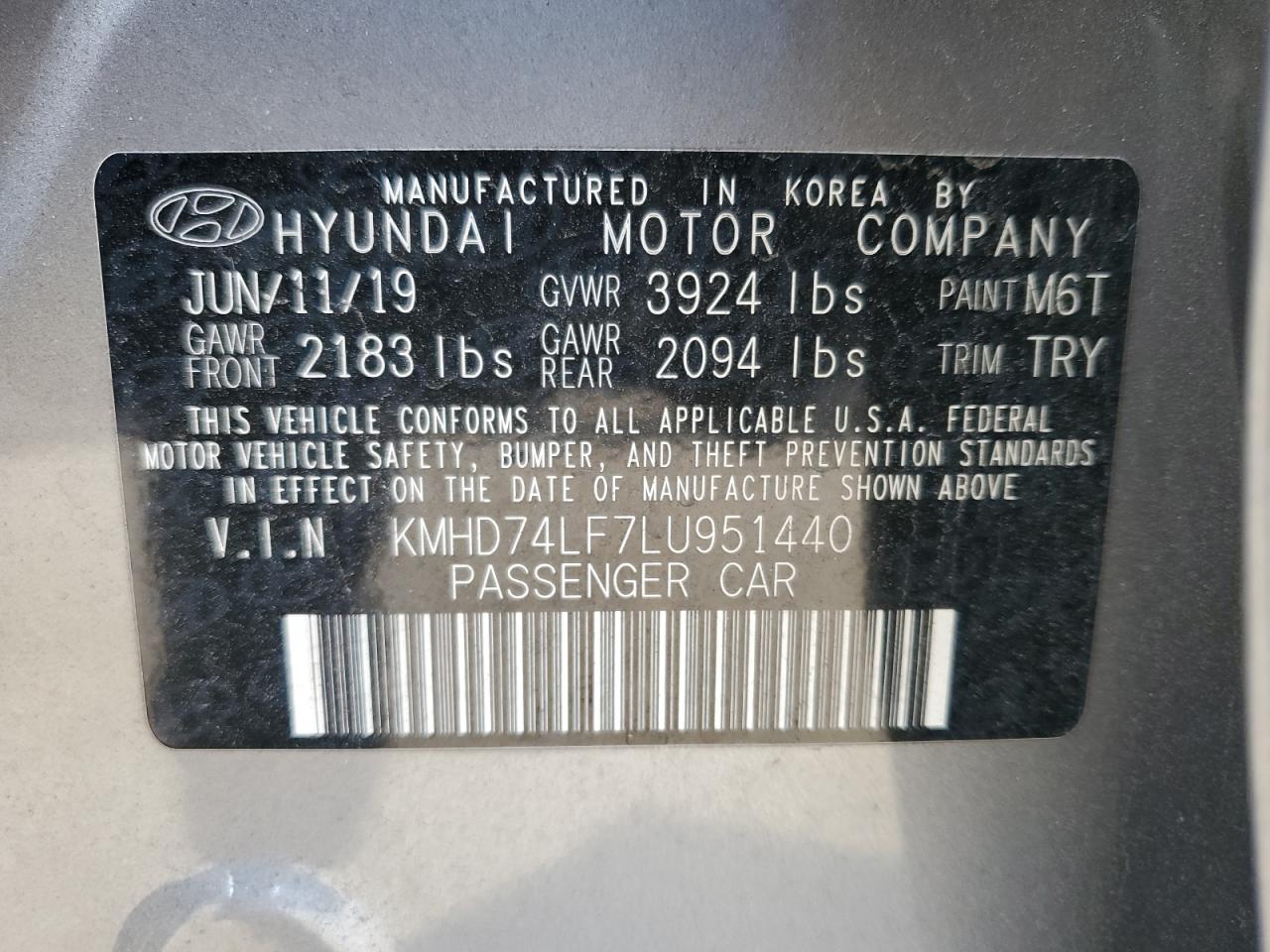 Photo 11 VIN: KMHD74LF7LU951440 - HYUNDAI ELANTRA 