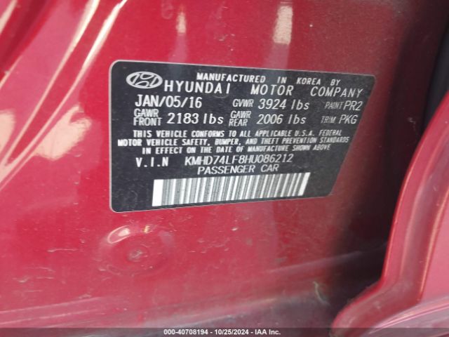 Photo 8 VIN: KMHD74LF8HU086212 - HYUNDAI ELANTRA 