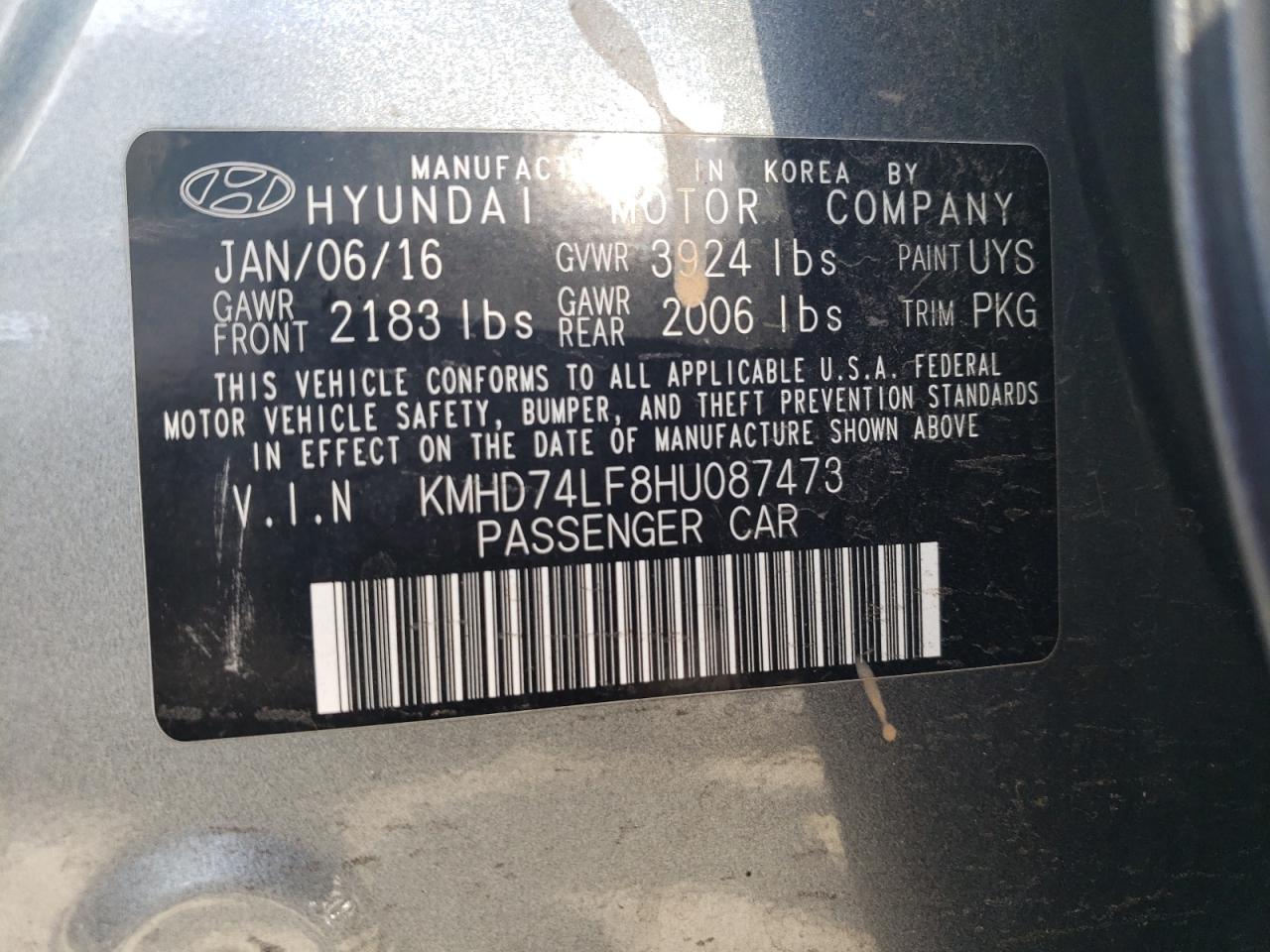 Photo 11 VIN: KMHD74LF8HU087473 - HYUNDAI ELANTRA 