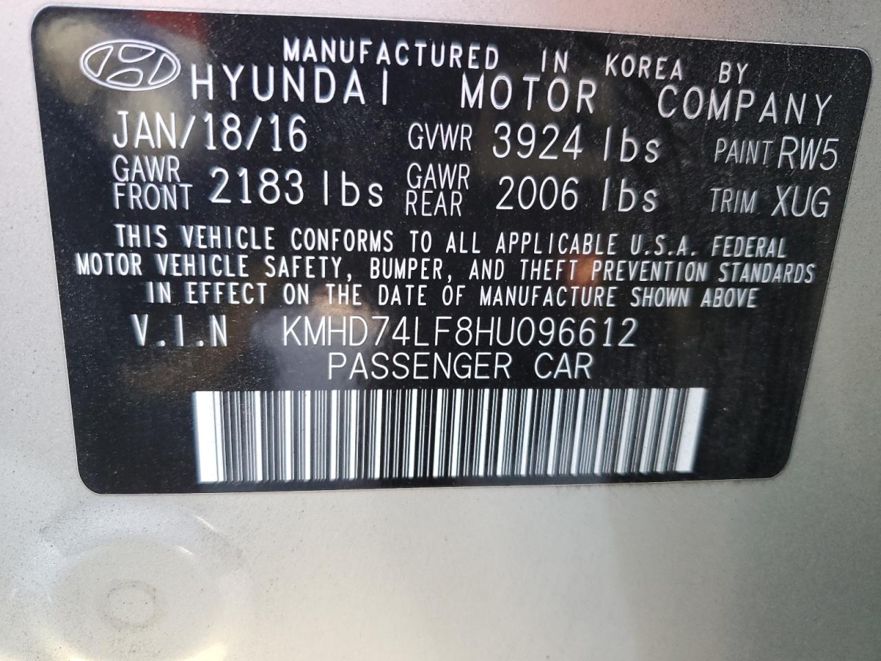 Photo 11 VIN: KMHD74LF8HU096612 - HYUNDAI ELANTRA 