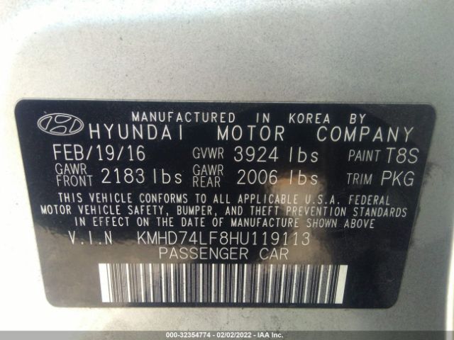 Photo 8 VIN: KMHD74LF8HU119113 - HYUNDAI ELANTRA 