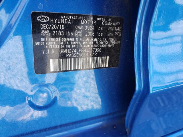 Photo 9 VIN: KMHD74LF8HU357396 - HYUNDAI ELANTRA SE 