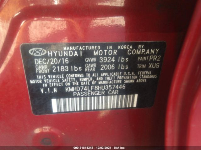 Photo 8 VIN: KMHD74LF8HU357446 - HYUNDAI ELANTRA 