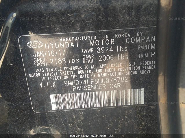 Photo 8 VIN: KMHD74LF8HU378782 - HYUNDAI ELANTRA 