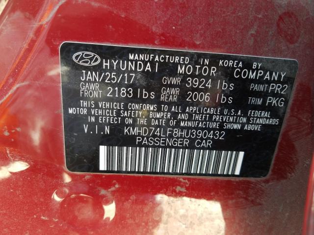 Photo 9 VIN: KMHD74LF8HU390432 - HYUNDAI ELANTRA SE 