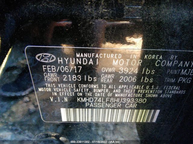 Photo 8 VIN: KMHD74LF8HU393380 - HYUNDAI ELANTRA 