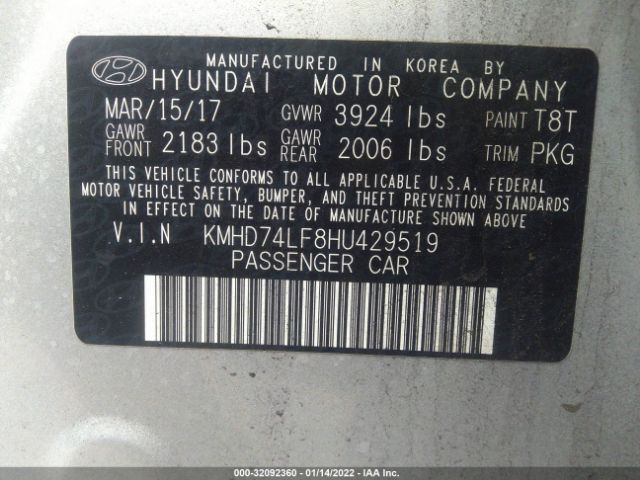 Photo 8 VIN: KMHD74LF8HU429519 - HYUNDAI ELANTRA 