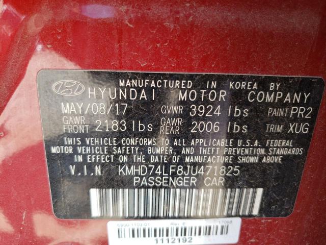 Photo 11 VIN: KMHD74LF8JU471825 - HYUNDAI ELANTRA 