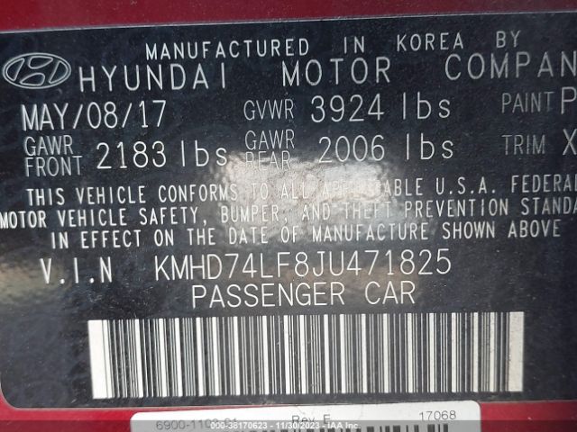 Photo 8 VIN: KMHD74LF8JU471825 - HYUNDAI ELANTRA 