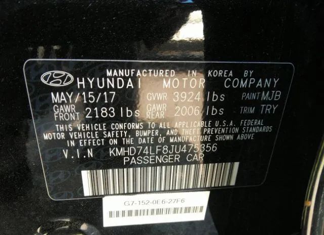 Photo 8 VIN: KMHD74LF8JU475356 - HYUNDAI ELANTRA 