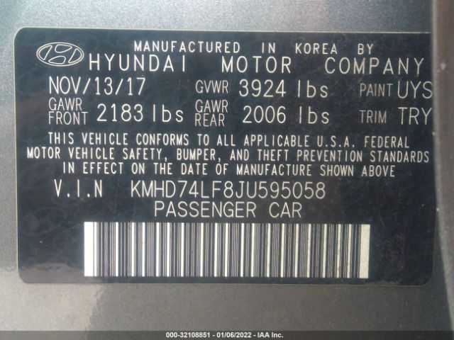 Photo 8 VIN: KMHD74LF8JU595058 - HYUNDAI ELANTRA 