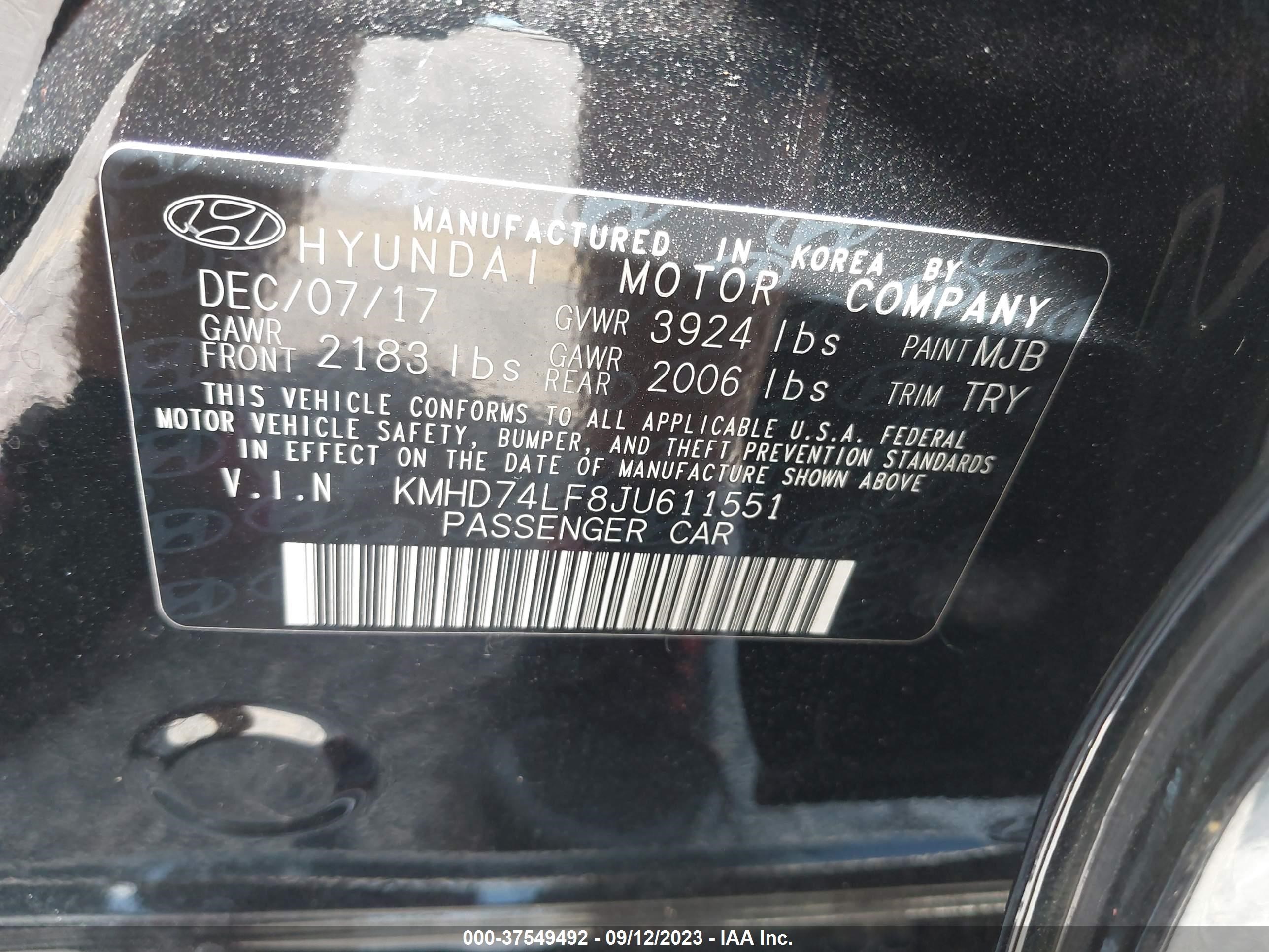 Photo 8 VIN: KMHD74LF8JU611551 - HYUNDAI ELANTRA 