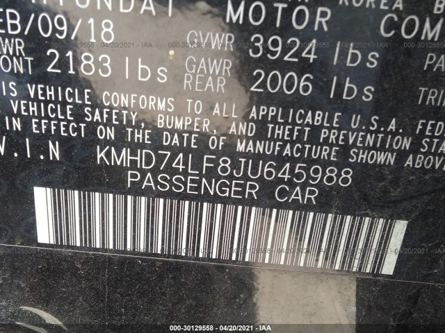 Photo 8 VIN: KMHD74LF8JU645988 - HYUNDAI ELANTRA 