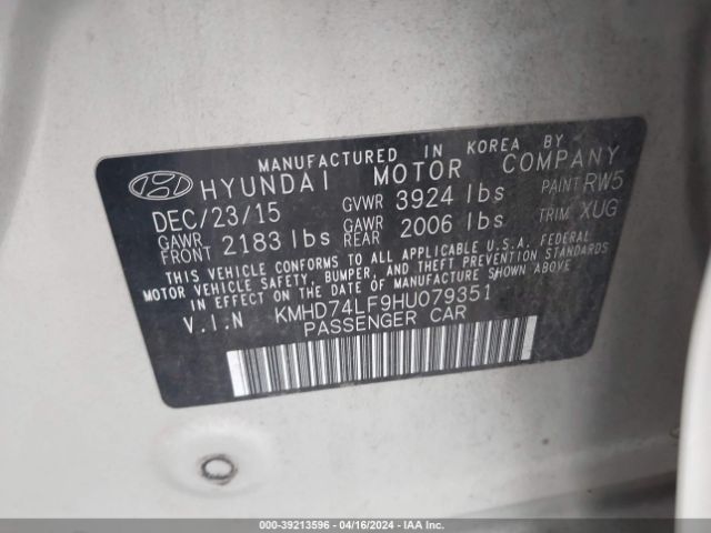 Photo 8 VIN: KMHD74LF9HU079351 - HYUNDAI ELANTRA 