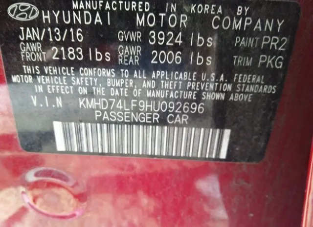 Photo 8 VIN: KMHD74LF9HU092696 - HYUNDAI ELANTRA 